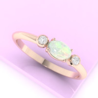 oval shape opal and two excellent cut white diamonds ring