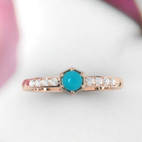 Turquoise ring. Turquoise engagement ring. Turquoise and diamond ring. Vintage inspired diamond ring. 14K, 18K, Platinum.