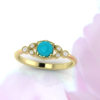Yellow gold turquoise and diamond ring