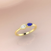 Yellow gold ring with best quality diamond and perfect color blue sapphire.