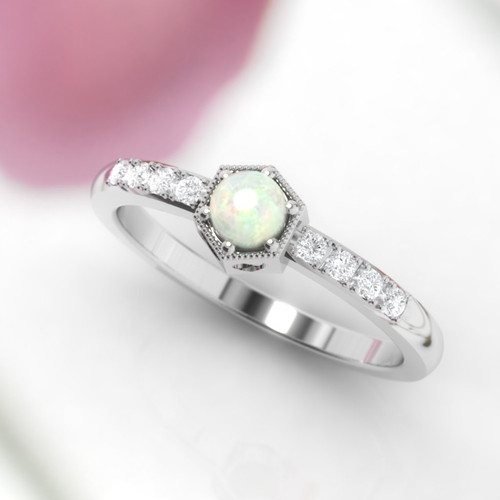 white gold opal engagement ring