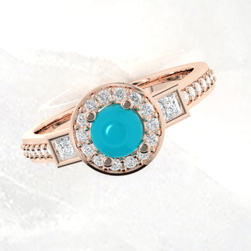 Turquoise ring. Engagement ring. Diamond and turquoise ring. Available in 14K, 18K yellow, white and rose gold also in platinum.