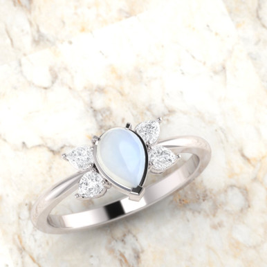 Pear Shaped Moonstone Engagement Ring Cluster Bridal Set 2pcs White Gold Engagement  Ring Cluster Ring Unique One of A Kind Memory Ring Gift - Etsy | Opal engagement  ring set, Moonstone engagement