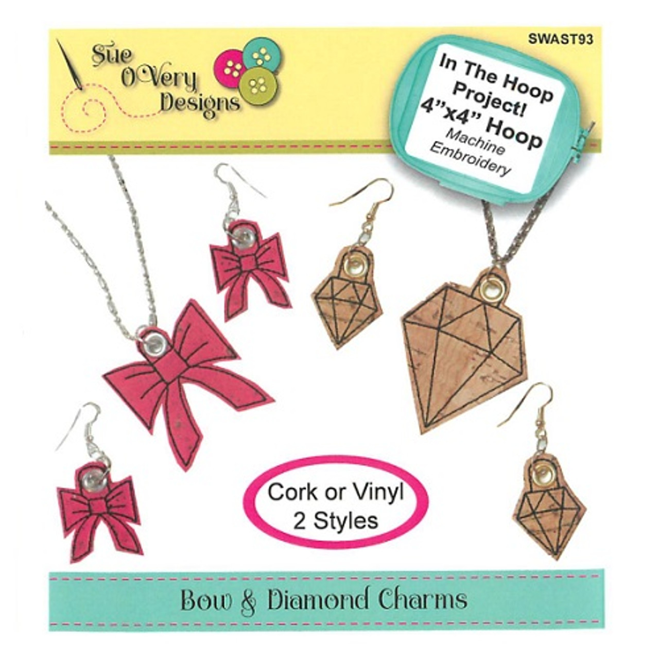 Bow and Diamond Charms - Sue O'Very Designs - In the Hoop