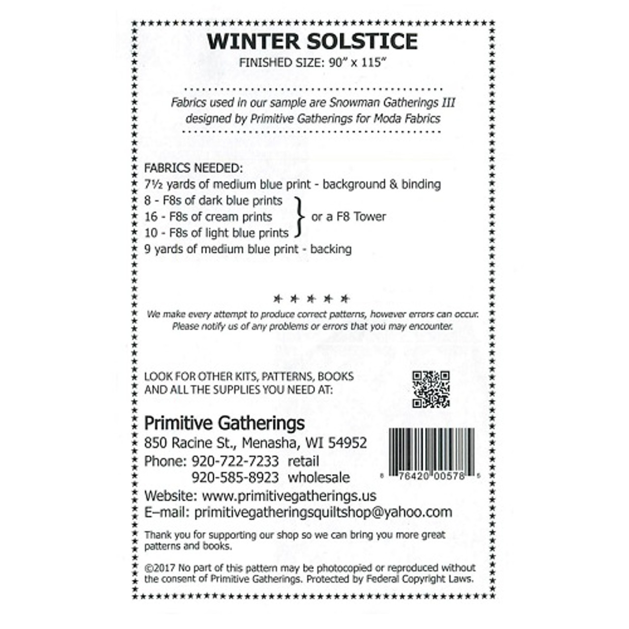 Winter Solstice - Primitive Gatherings - Pattern