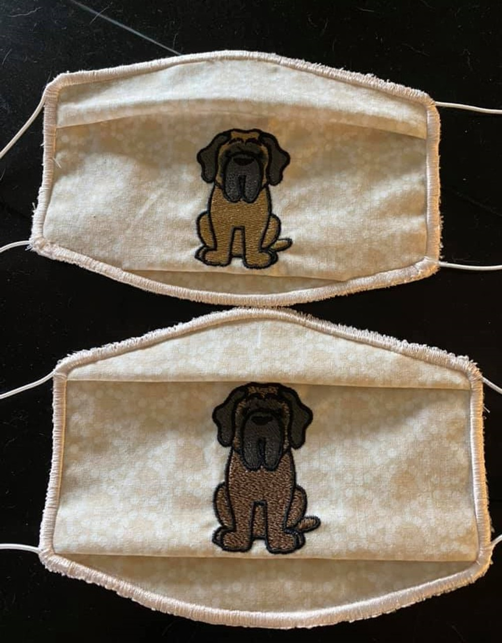 Face Mask - Three Layer - Reusable - Cotton - Handcrafted
Custom made with embroidered English Mastiff and elastic ear straps.