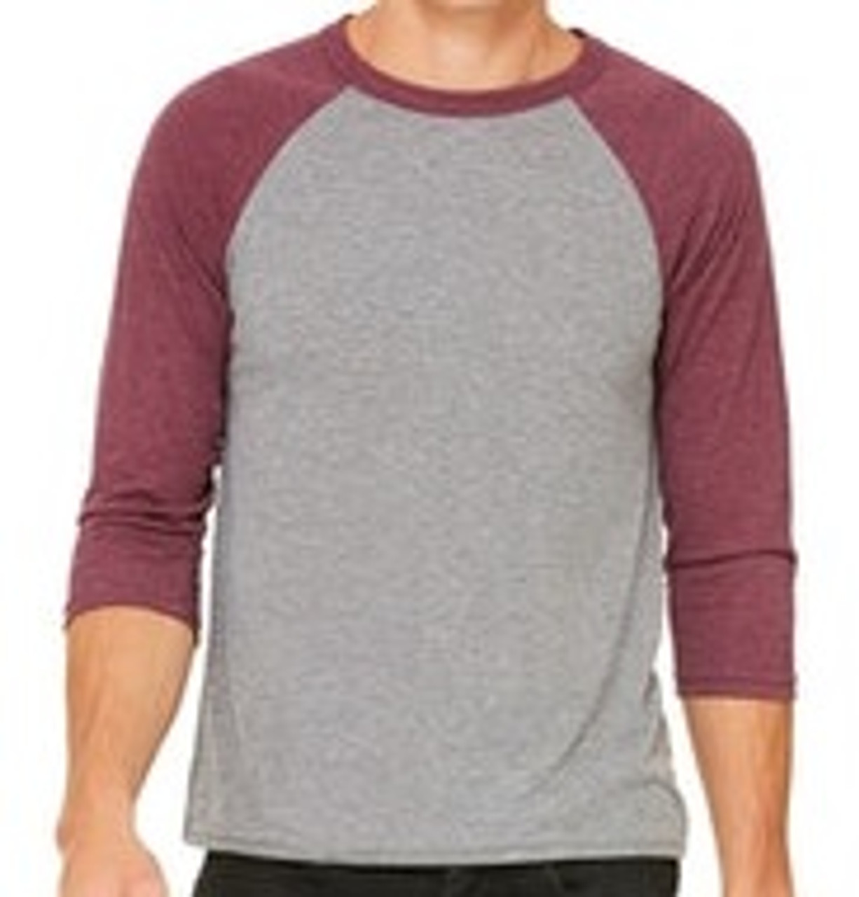 Large - Adult - Raglan - Gray with Maroon - Bella Canvas - Custom T-shirt