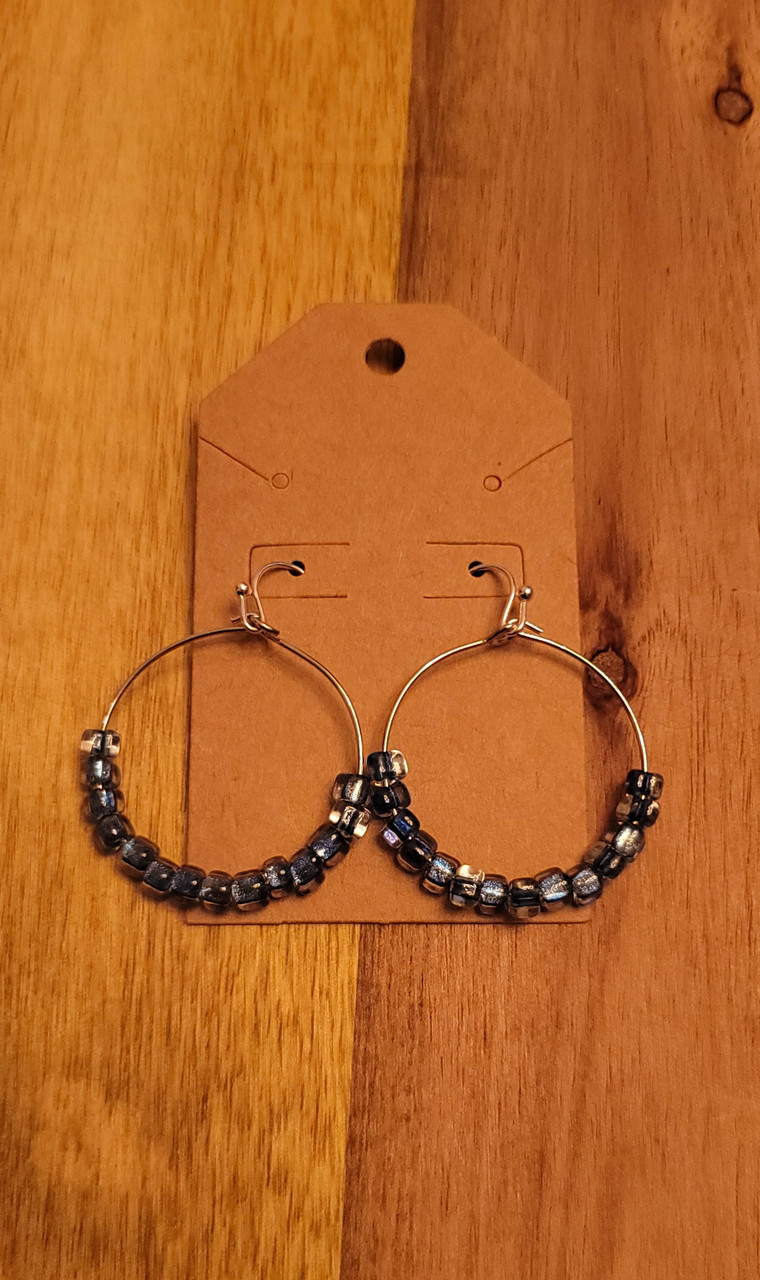 Clear/Medium Blue -  Glass Beads - Nickel Free - Earrings