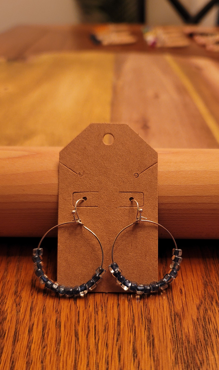 Clear/Medium Blue -  Glass Beads - Nickel Free - Earrings