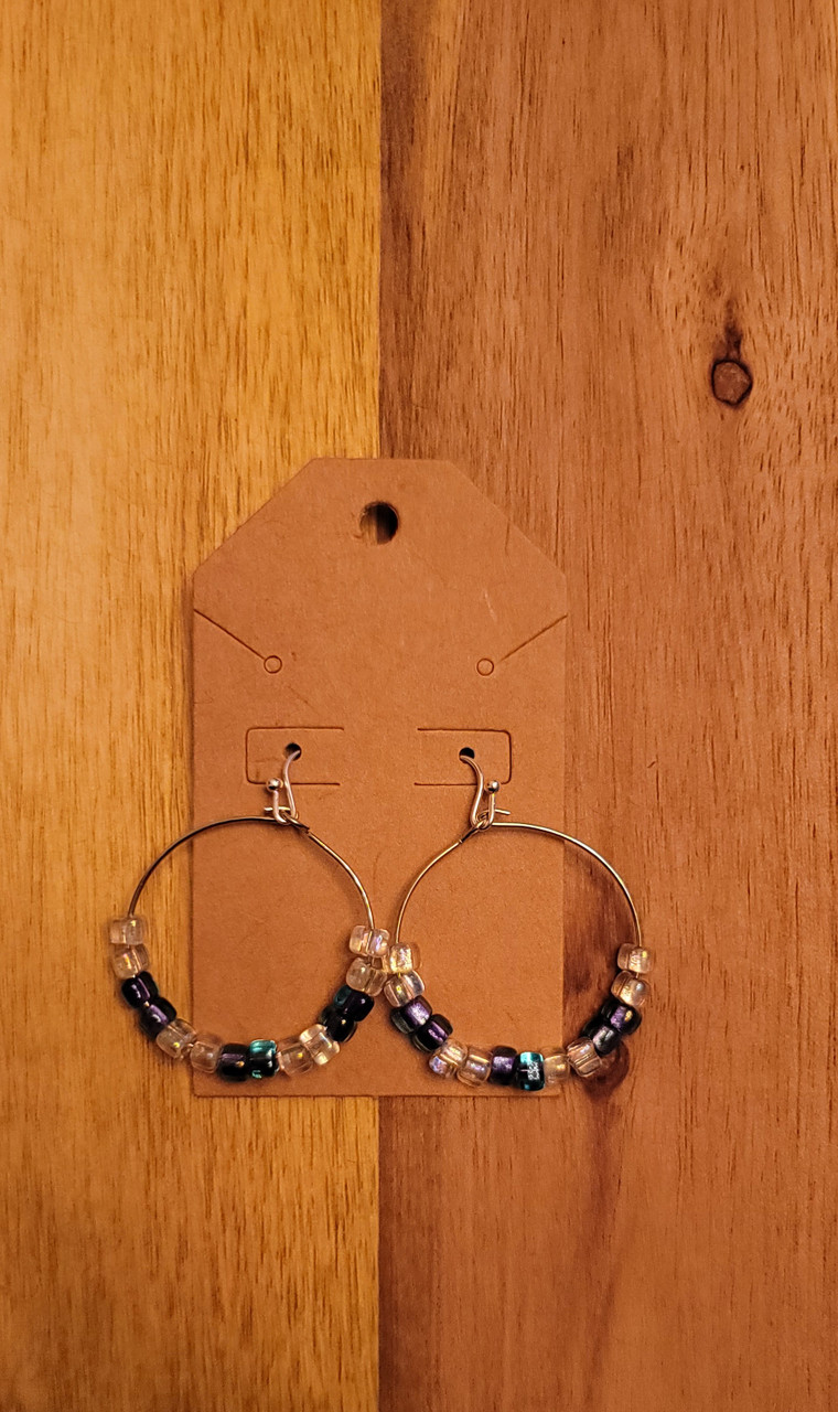 Aqua/Purple/Crystal Iris -  Glass Beads - Nickel Free - Earrings