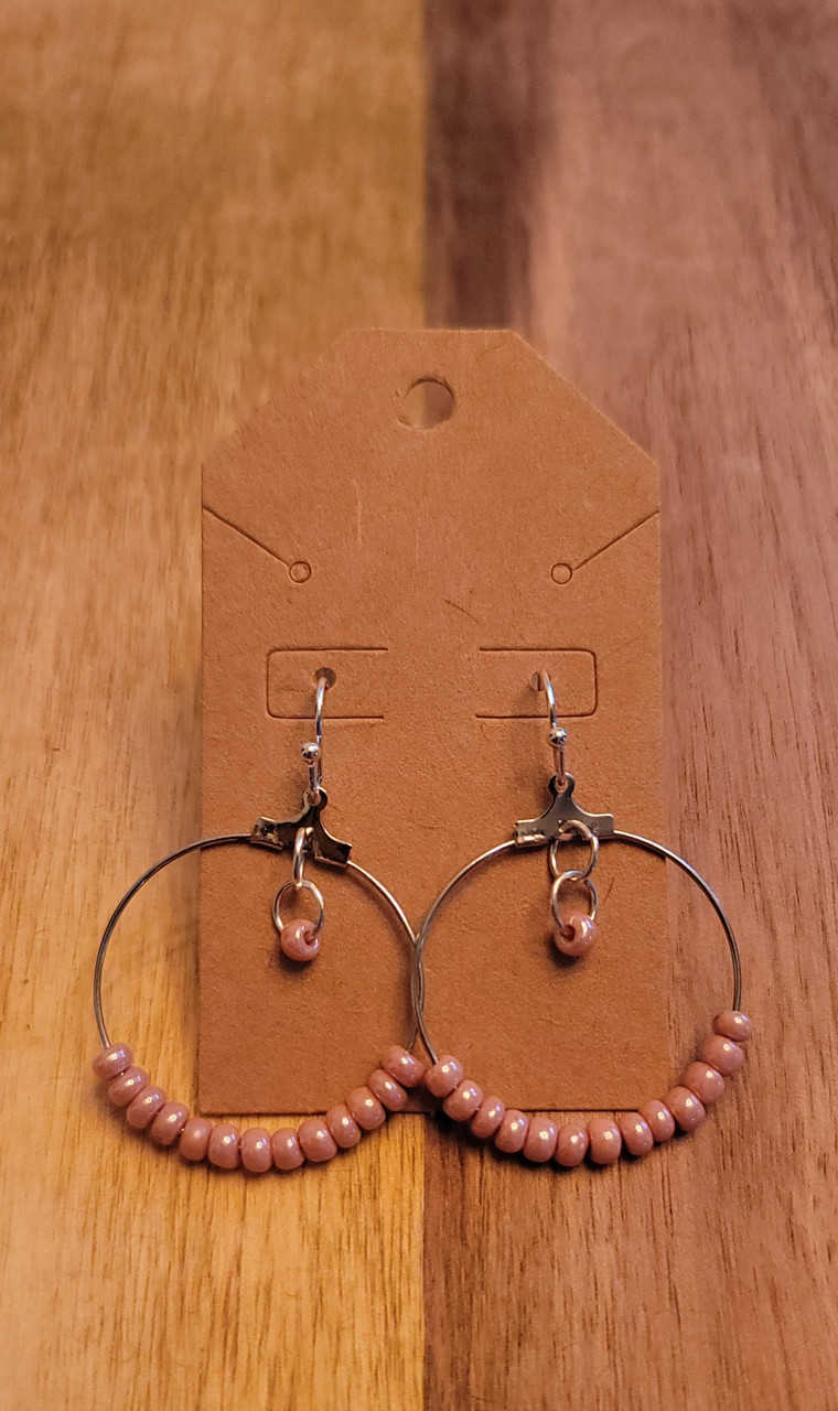 Pink -  Glass Beads - Nickel Free - Earrings - 011