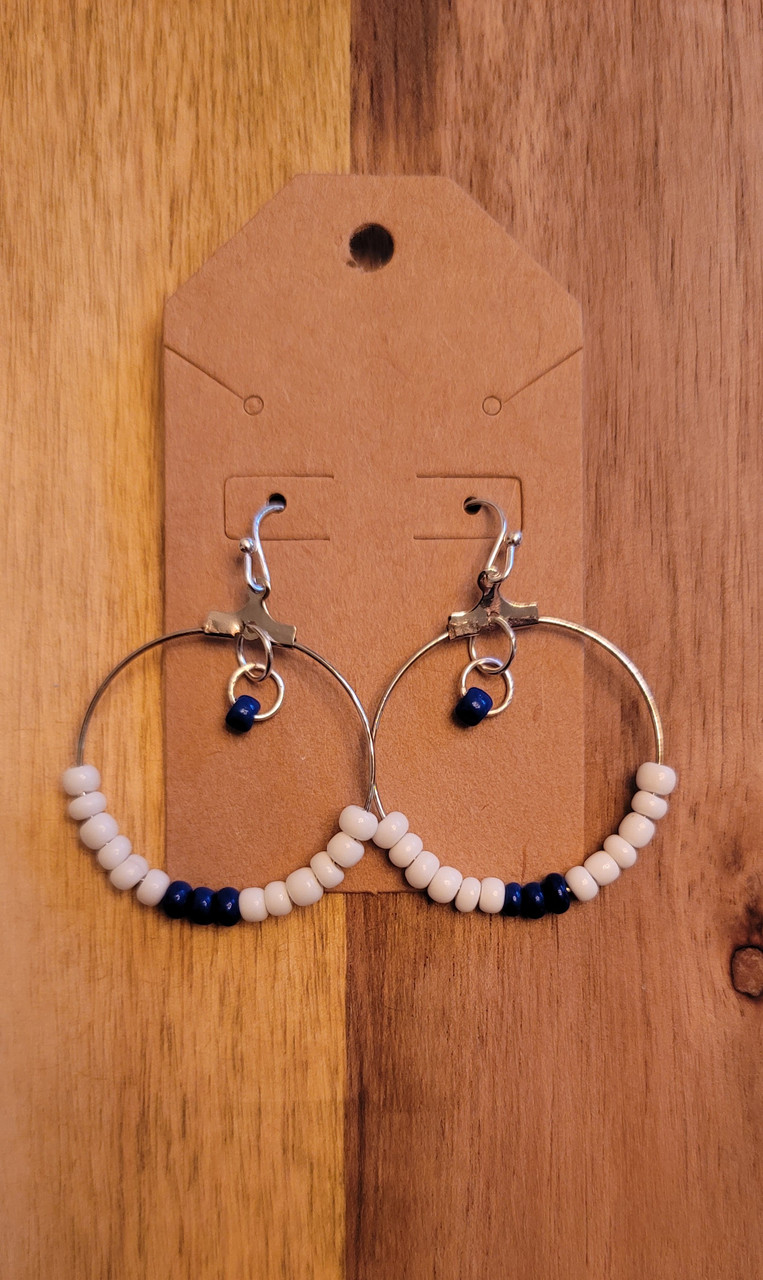 White and Blue -  Glass Beads - Nickel Free - Earrings