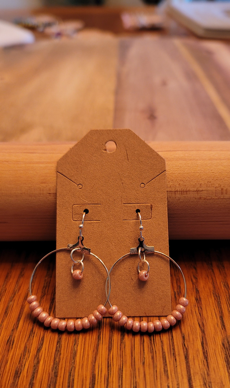 Pink -  Glass Beads - Nickel Free - Earrings - 005