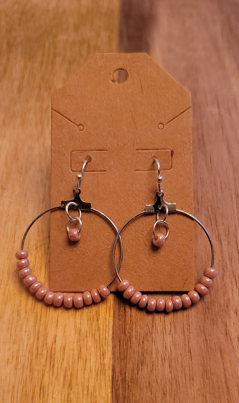 Pink -  Glass Beads - Nickel Free - Earrings - 005