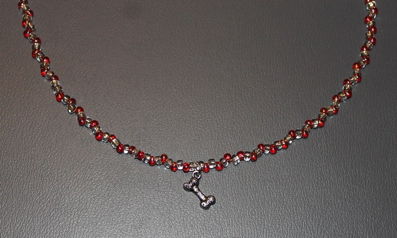 Red Beaded Necklace with Dog Bone Charm