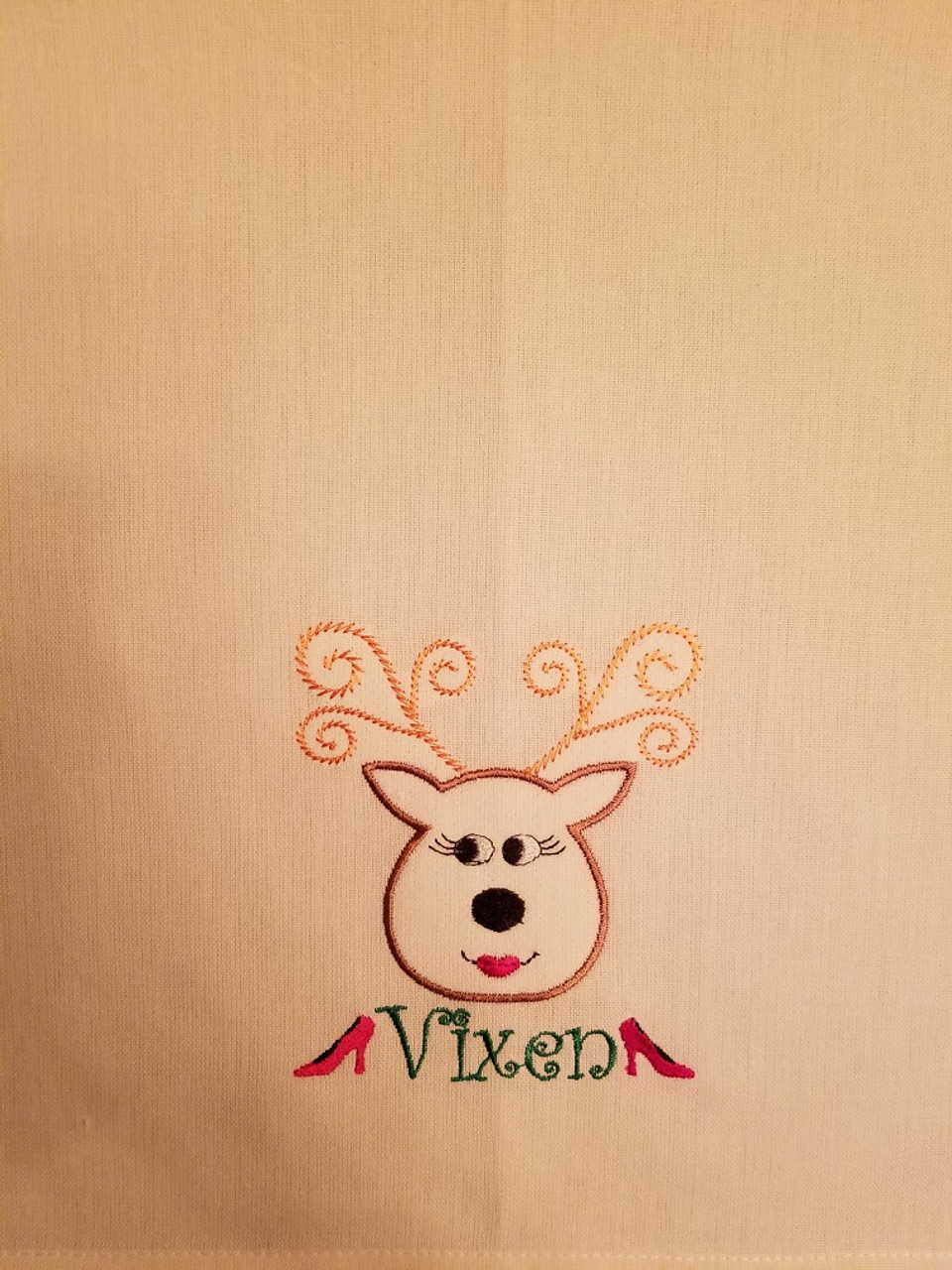 Vixen 2 - Kitchen Towel - 20" x 28"
Embroidery on a white towel.
100% Cotton with loop, for optional hanging.
Machine washable in cool water and tumble dry at low temperature.
Minimal shrinkage.
Size: 20" x 28"