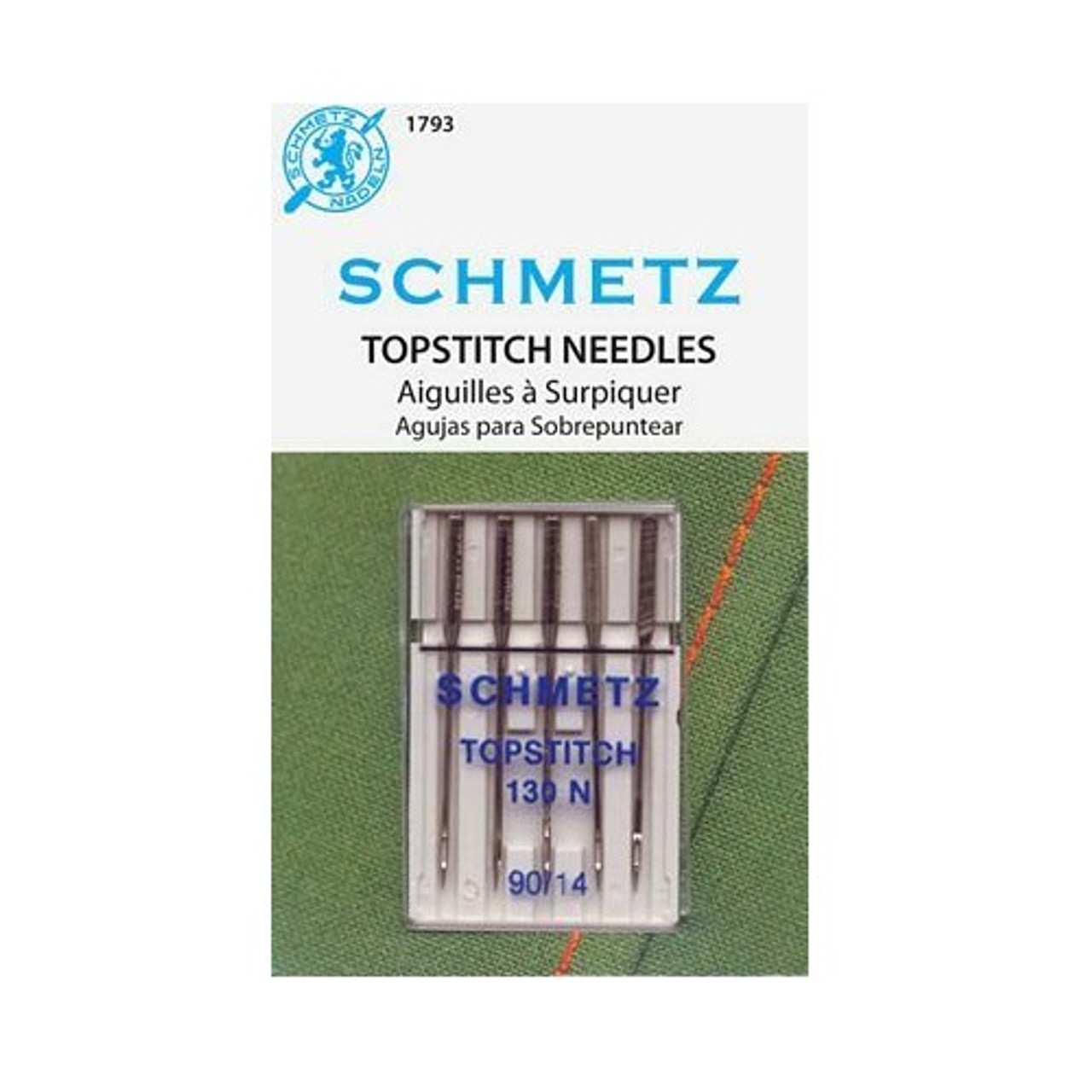 Top Stitch Sewing Machine Needles - 90/14 - 5 pk - Schmetz
The very long eye (2mm in all sizes) makes this the perfect needle for top & decorative stitching with multiple threads and for replacing missed stitches in embroidery.
System 130 N
Size 90/14
5 needles per pack