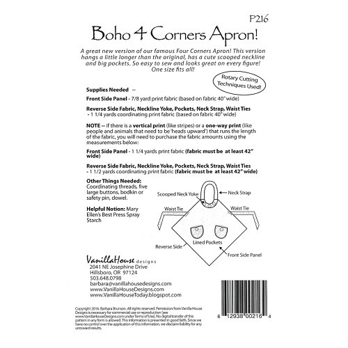 Boho Four Corners Apron - Vanilla House - Pattern