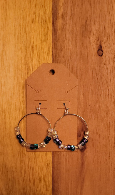Aqua/Purple/Crystal Iris -  Glass Beads - Nickel Free - Earrings