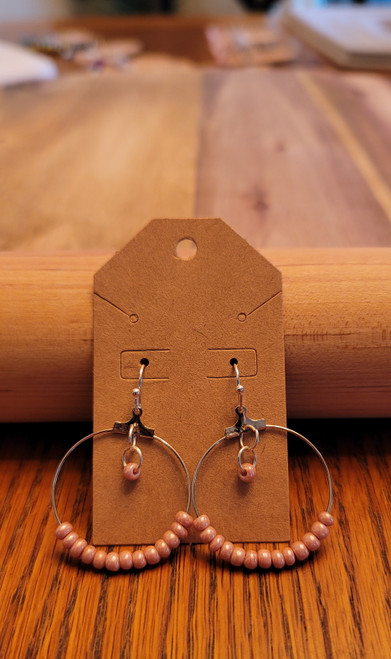 Pink -  Glass Beads - Nickel Free - Earrings - 011