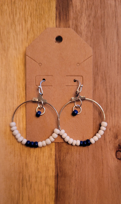 White and Blue -  Glass Beads - Nickel Free - Earrings