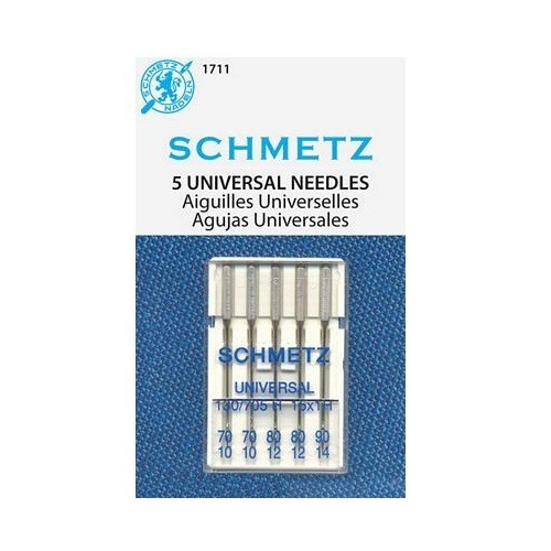 Universal Sewing Machine Needles - Size 70/10 - Schmetz
The slightly rounded point allows for trouble free sewing on numerous types of materials including both knits and woven fabrics.
A great general purpose needle.
System 130/705 H
Size Assorted - 2 size 70/10, 2 size 80/12 & 1 size 90/14
5 needles per pack