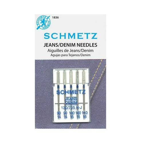 Singer Assorted Denim Sewing Machine Needle Bundle in Sizes 80/12, 90/14, 100/16, and 110/18, 16 PC Set