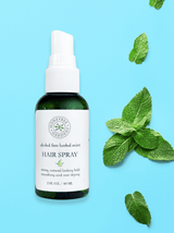 Alcohol Free Herbal Mint Hairspray Sample Size shown with mint