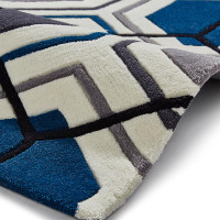 Hong Kong 7526 Grey Navy Geometric Rug