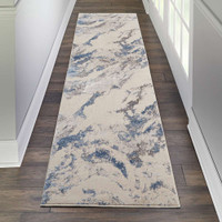 Abstract Silky Textures SLY03 Blue Ivory Grey Rug