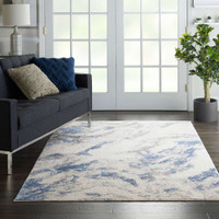 Abstract Silky Textures SLY03 Blue Ivory Grey Rug