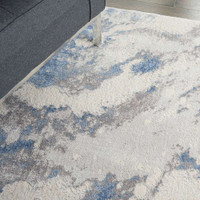 Abstract Silky Textures SLY03 Blue Ivory Grey Rug