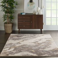 Abstract Silky Textures SLY03 Brown Ivory Rug