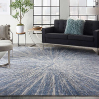 Abstract Silky Textures SLY05 Blue Ivory Grey Rug