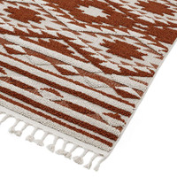 Taza TA03 Terracotta Geometric Thin Fringed Rug