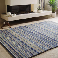 Origins Fine Stripes Blue Beige Striped Wool Rug