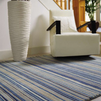 Origins Fine Stripes Blue Beige Striped Wool Rug