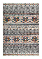 Origins Mandala Stripe Grey Traditional Fringe Rug