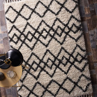 Origins Morocco Ivory Charcoal Diamond Shag Rug