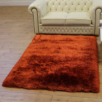Ultra Thick Plush Shaggy Rug Rust Orange