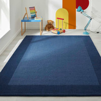 Colours Blue Wool Rug Plain Border