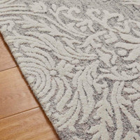 Hampton Damask Grey Ivory Wool Rug