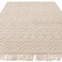 Asra Ivory Wool Fringed Rug