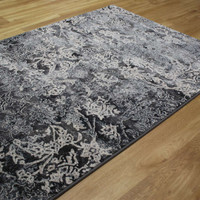 Luxurious Charcoal Grey Abstract Canyon Rug 3535
