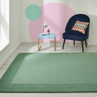 Colours Green Wool Rug Plain Border Runner