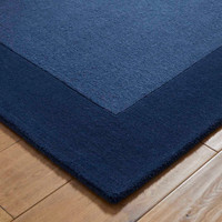 Colours Blue Wool Rug Plain Border Runner