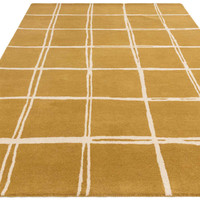 Albany Wool Grid Rug Golden Ochre White