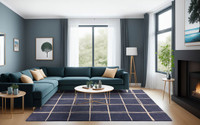 Albany Wool Rug Grid Marine Blue