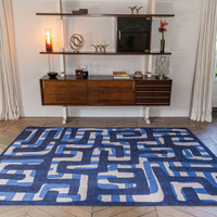 Kuba Ultramarine Blue Thin Rug 9336 LDP