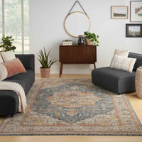 Sahar Traditional Silk Look Rug Ivory Blue 